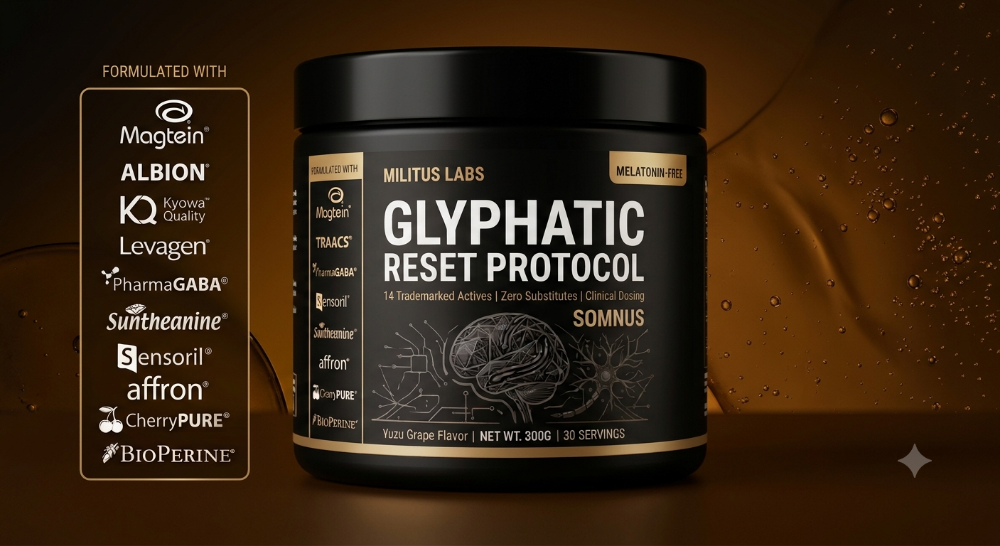 SOMNUS by Militus Labs — Glyphatic Reset Protocol tub, melatonin-free, Yuzu Grape flavor, 300g / 30 servings